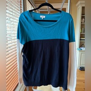 Crown and Ivy XLarge women’s sweater in navy, teal and white with striped side